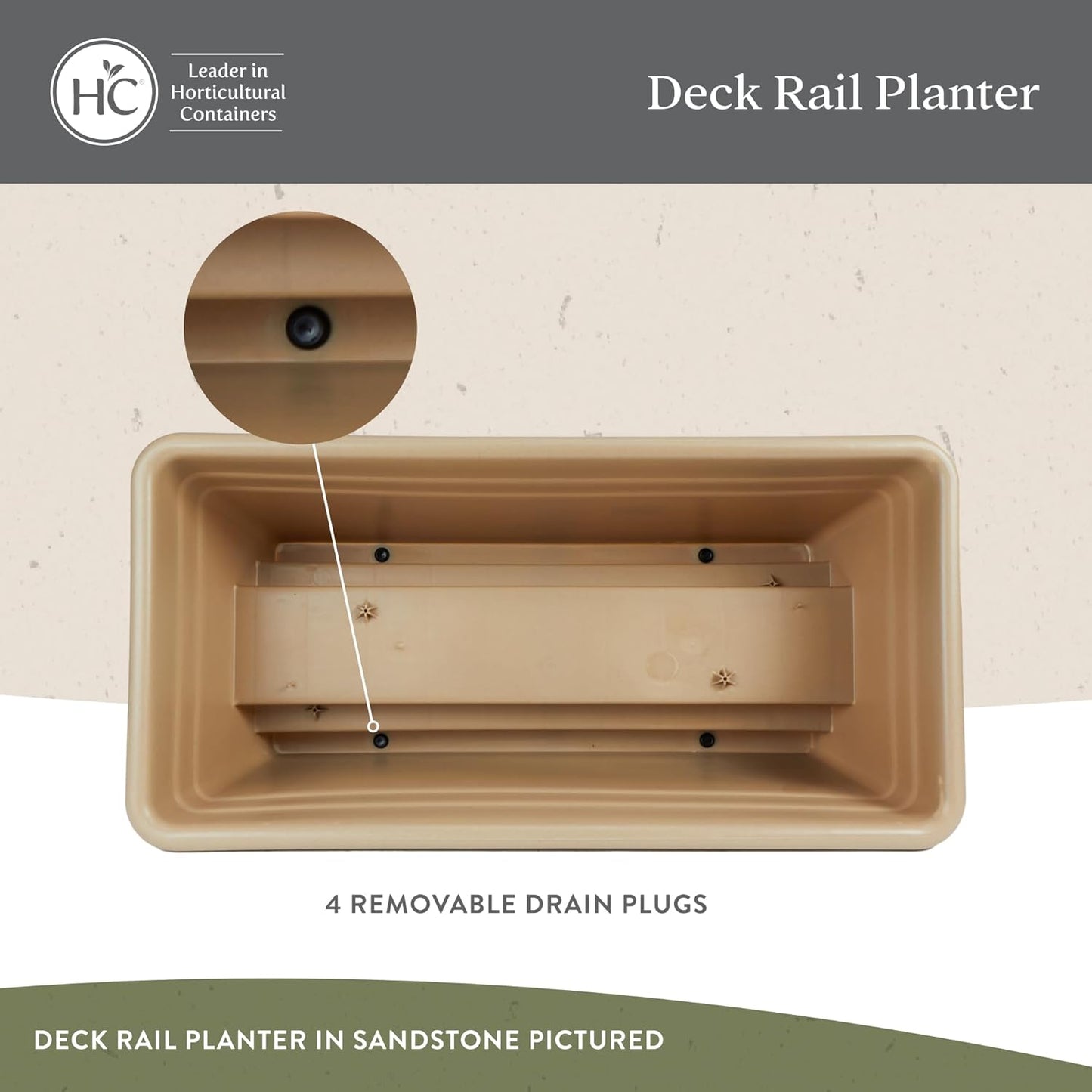 The HC Companies Deck Railing Planter Box w/Removable Drain Plugs - Lightweight & Weatherproof Plastic Flower Box - Balcony Planters for Railing and Fence (24”, Black)