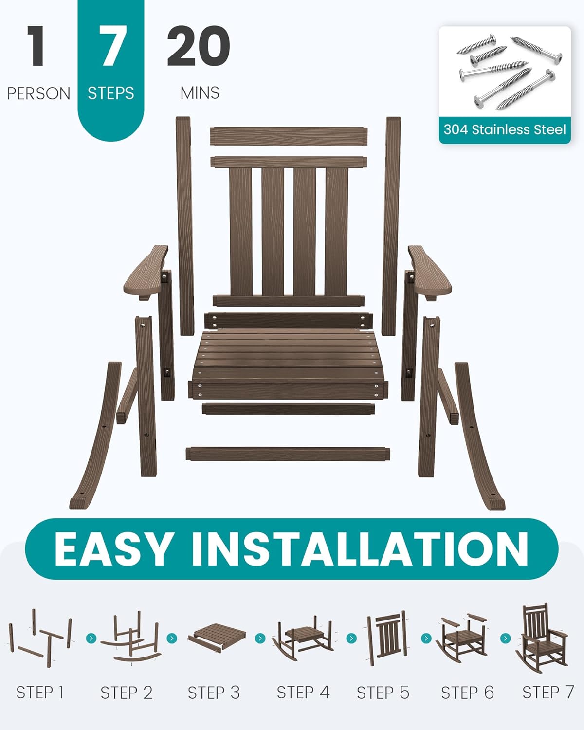 SERWALL Oversized Outdoor Rocking Chair Set of 2, HDPE Rocker for Adults, Patio Rocking Chairs for Porch, Coffee