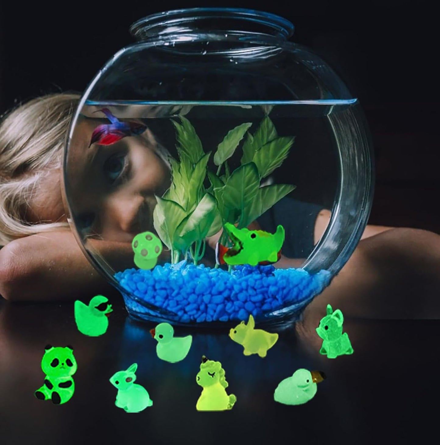 110 Pcs Luminous Mini Resin Animals Tiny Resin Figurines Glow in The Dark Tiny Ducks for Fairy Garden, Miniature Accessories, Crafts, and Decor