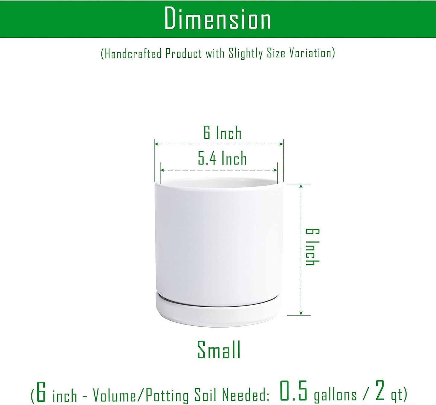 D'vine Dev Set of 2 Plants Pots, 6 Inch Ceramic Planter Pot for Plants with Drainage Hole and Saucer, White, 94-V-C-1