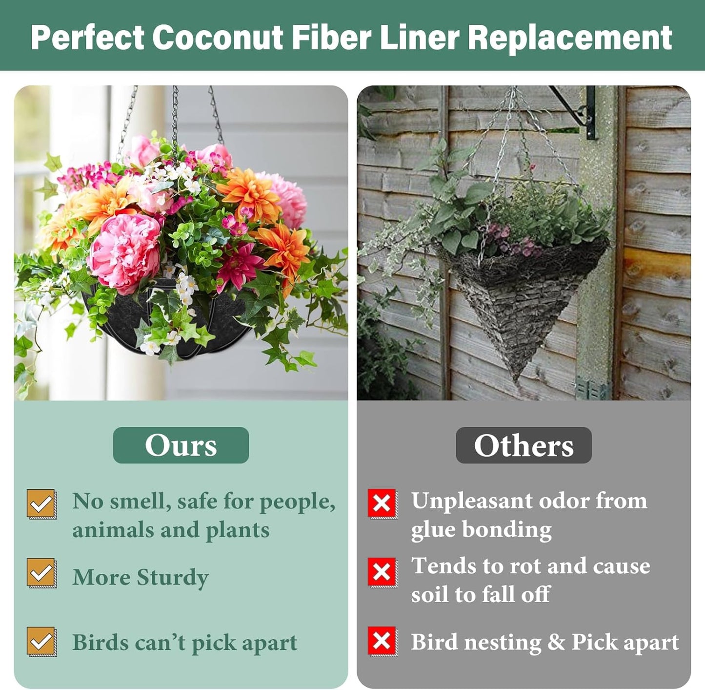 Riare 8 Pack 12 Inch Round Fabric Planter Basket Liner- Hanging Basket Liners Replacement Coco Fiber Liner Alternative for Hanging Basket Flowers (Prevent Birds from Nesting)