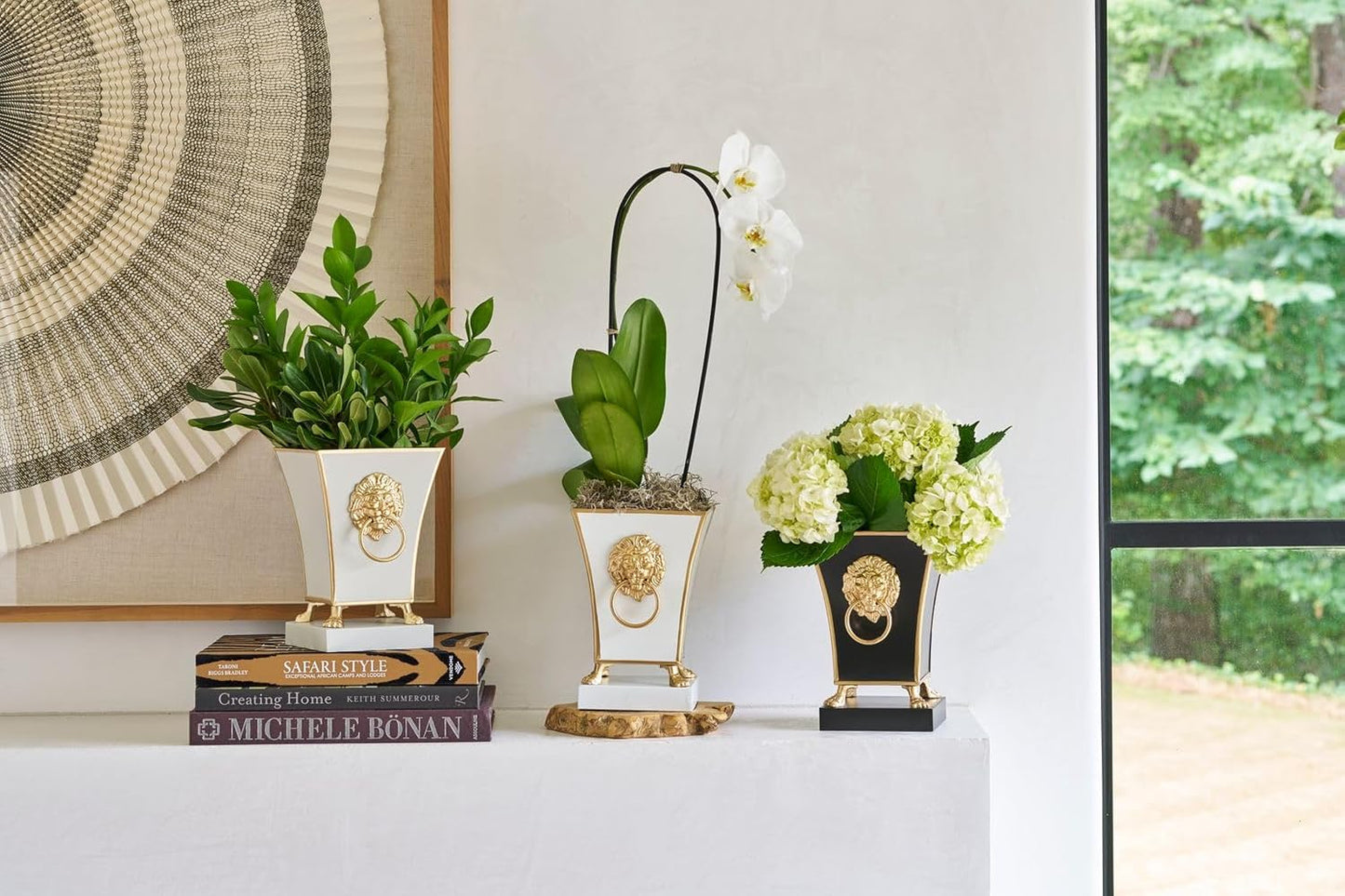 Jaye's Studio Regency Line, Paws & Claws, Decorative Square Cachepot & Planter, Gold Trim & Finish, Hand-Painted, Handcrafted Metal, Luxury Indoor Planter, Size 5x5x9 (White)