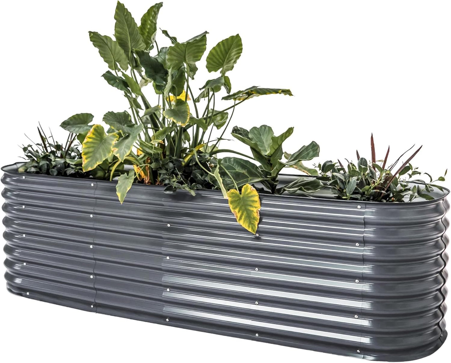 Vego garden 26" Extra Tall Raised Garden Bed Kits, 9 in 1 Modular Raised Planter Box for Vegetables Flowers Fruits Oval Metal Raised Garden-Modern Gray