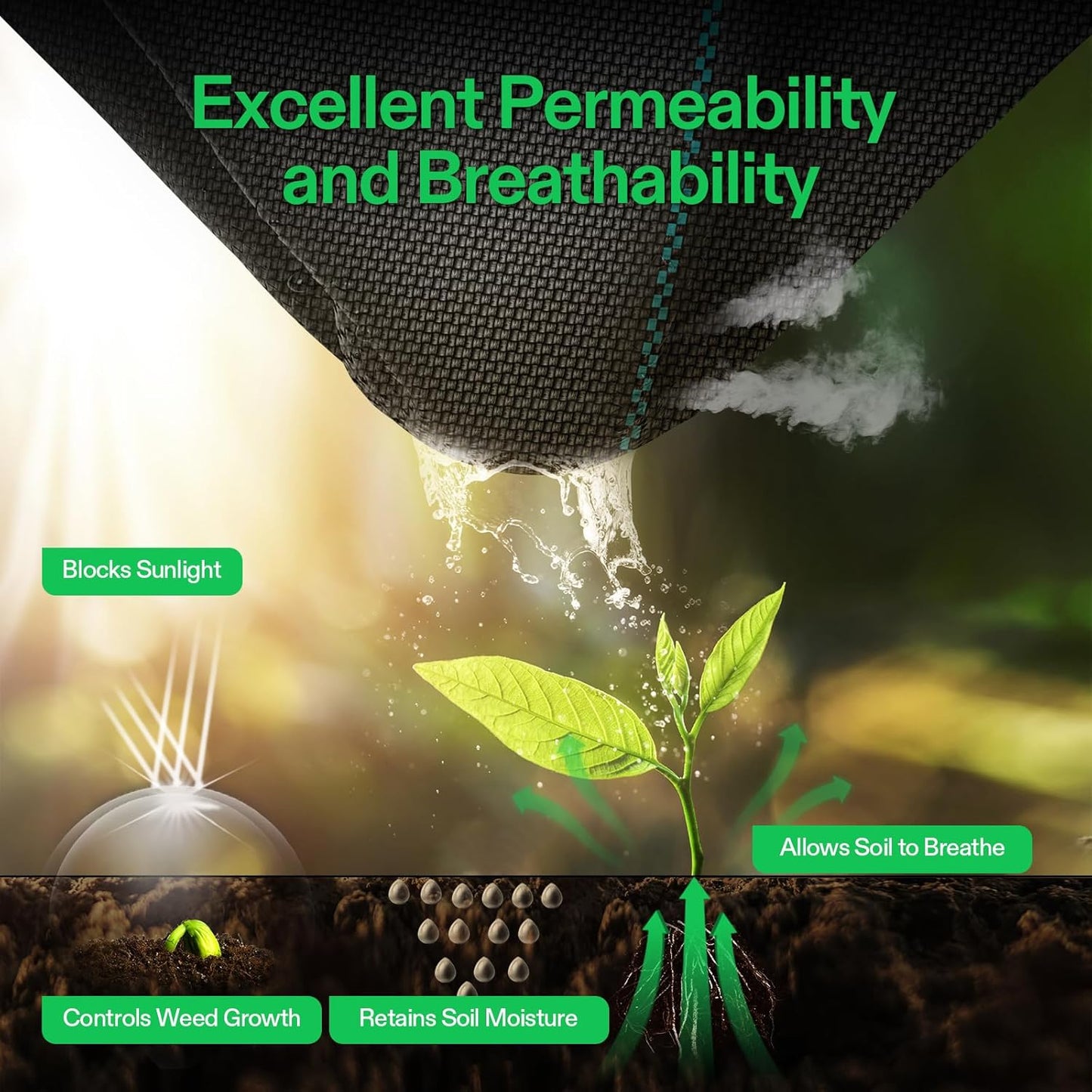 VIVOSUN Premium Weed Barrier Landscape Fabric Heavy Duty, 4ftx50ft 5oz Double-Layered Weed Control Mat with High Permeability, Commercial Ground Cover, Easy Set up & Superior Weed Control