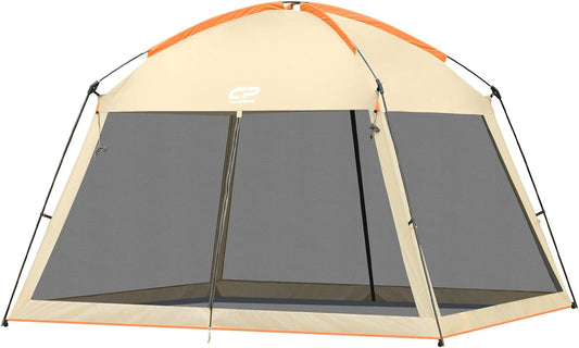 CAMPROS CP Screen House 12 x 12 Ft Screened Mesh Net Wall Canopy Tent Screen Shelter Gazebos for Patios Outdoor Camping Activities - Beige