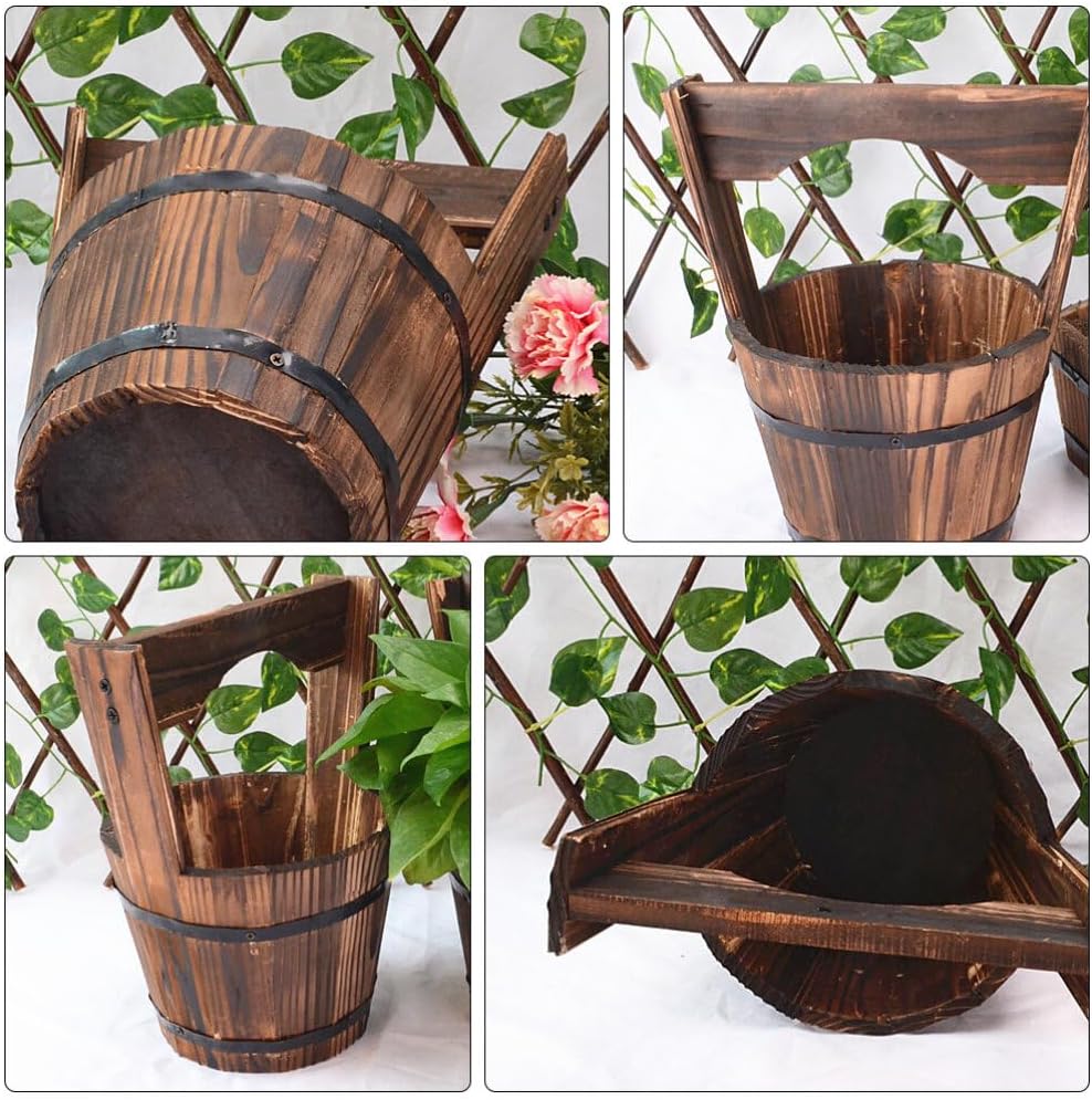 GANAZONO Wooden Bucket,Water Wishing Well Pail Vintage Style Primitive Planter Rustic Flower Planters Pots Container for Garden Home Plants