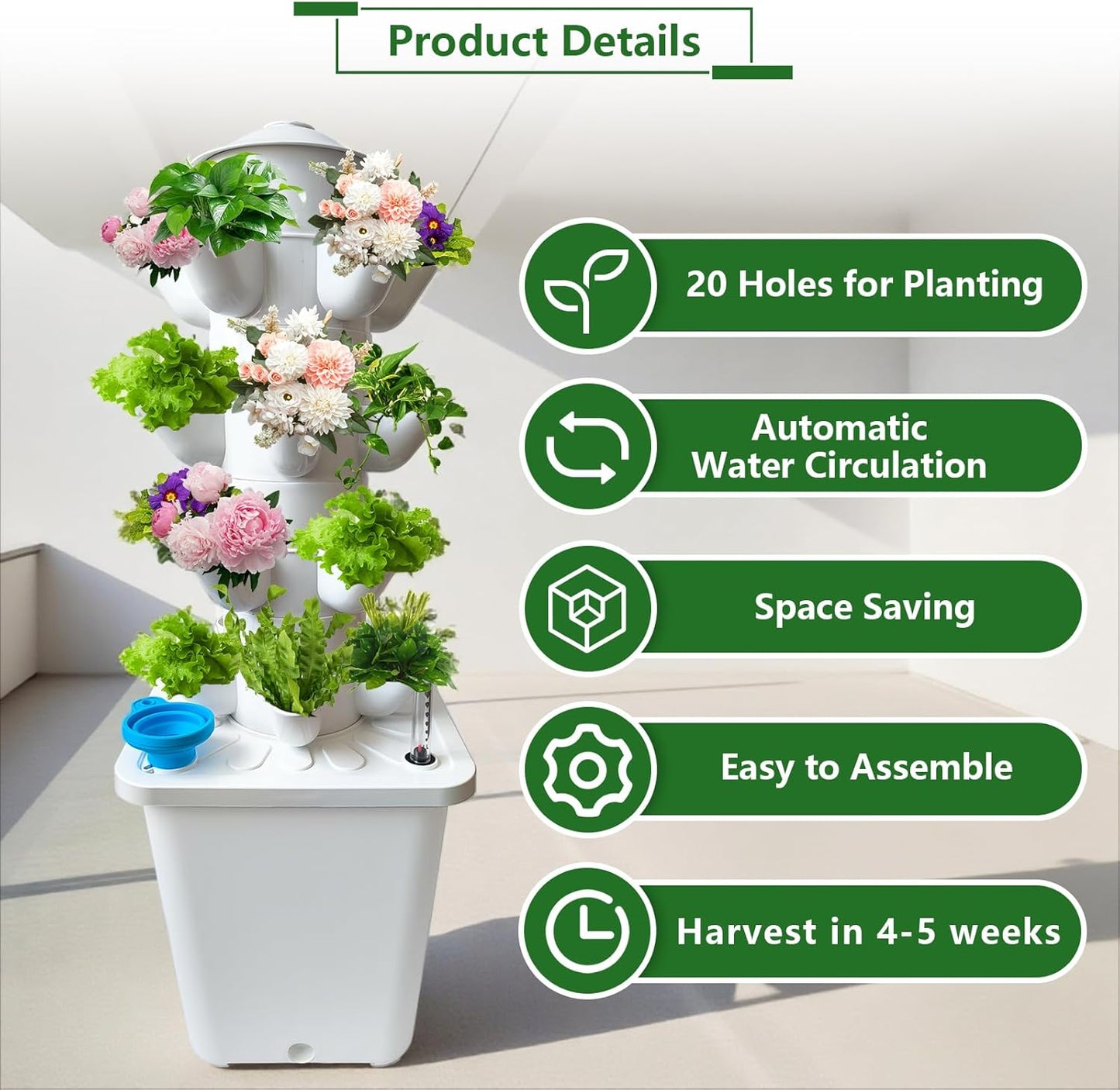 20 Plants Hydroponic Tower, Hydroponics Growing System Tower, Hydroponics Tower with Timer Automatic Watering, Vertical Hydroponic Tower, Planter Germination Kit for Herbs Vegetables Fruits