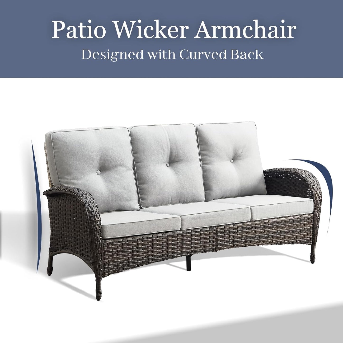 HUMMUH Outdoor Patio Couch-Outdoor Rattan Couch with Thick Cushions Outdoor Sofa for Deck Lawn Porch Balcony Poolside-Brown/Beige