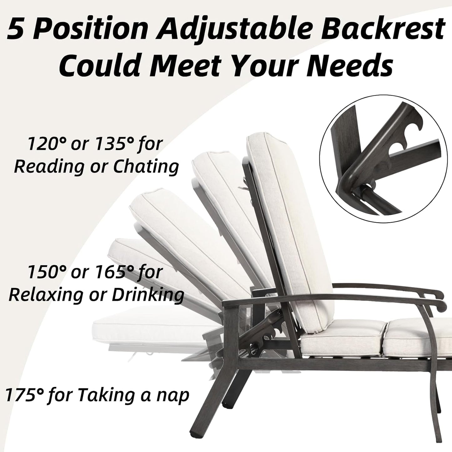 Outdoor Chaise Lounge with 5-Level Adjustable Backrest Set of 2, Durable Aluminum Patio Chair with Waterproof Cushion & Wheels for Garden, Poolside, Beige