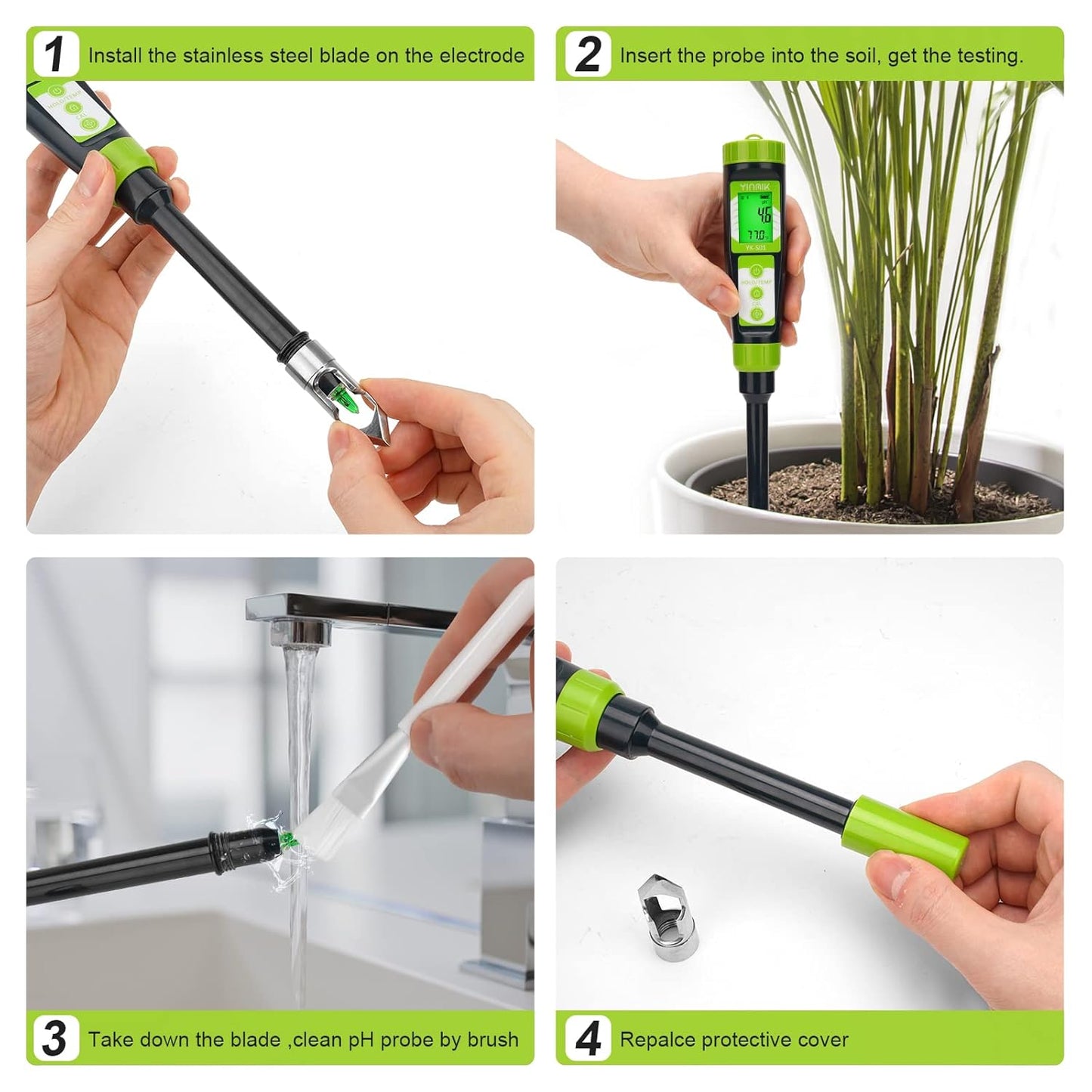 Digital Soil pH Meter for Gardeners, Soil Direct pH Tester for Plant Care, Measure pH of Solution Potting Soil Growing Media,Great for Indoor,Greenhouse,Outdoor,Garden, Lawn, Farming, Yard Use