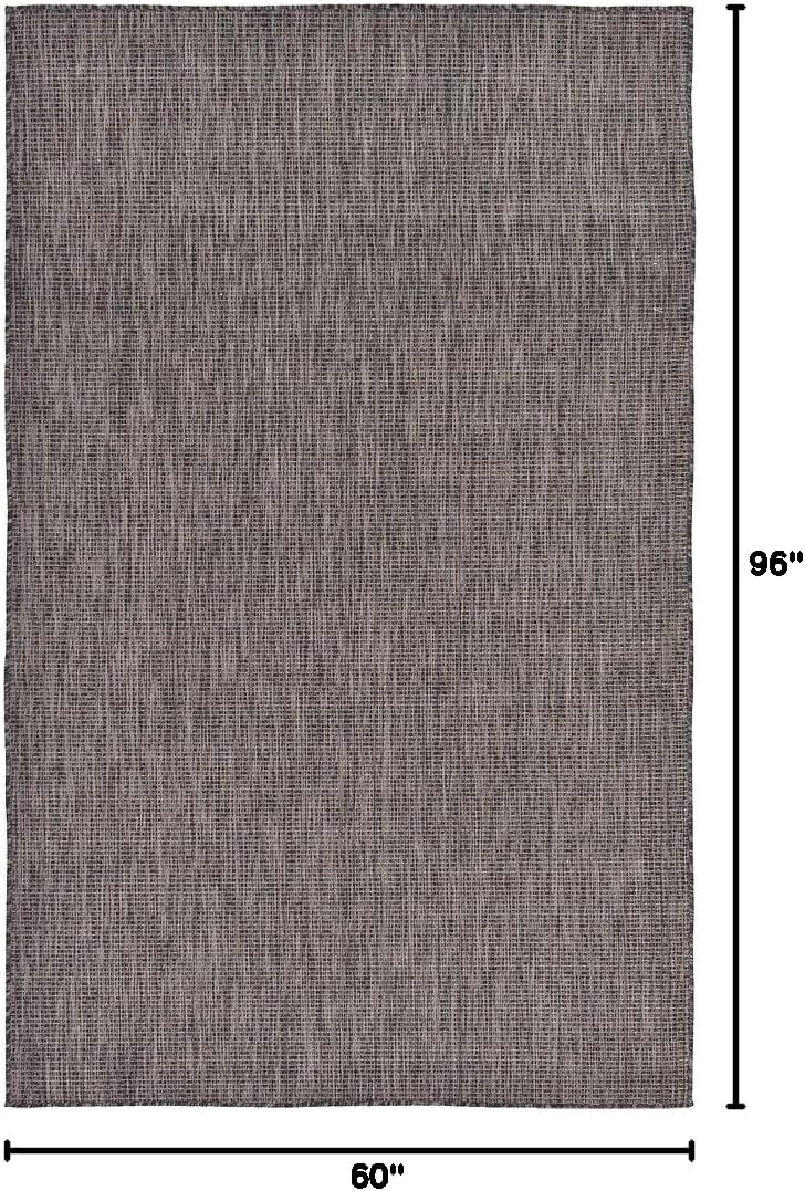 Unique Loom Collection Casual Transitional Solid Heathered Indoor/Outdoor Flatweave Area Rug (5' 1" x 8' Rectangle, Black/Ivory)