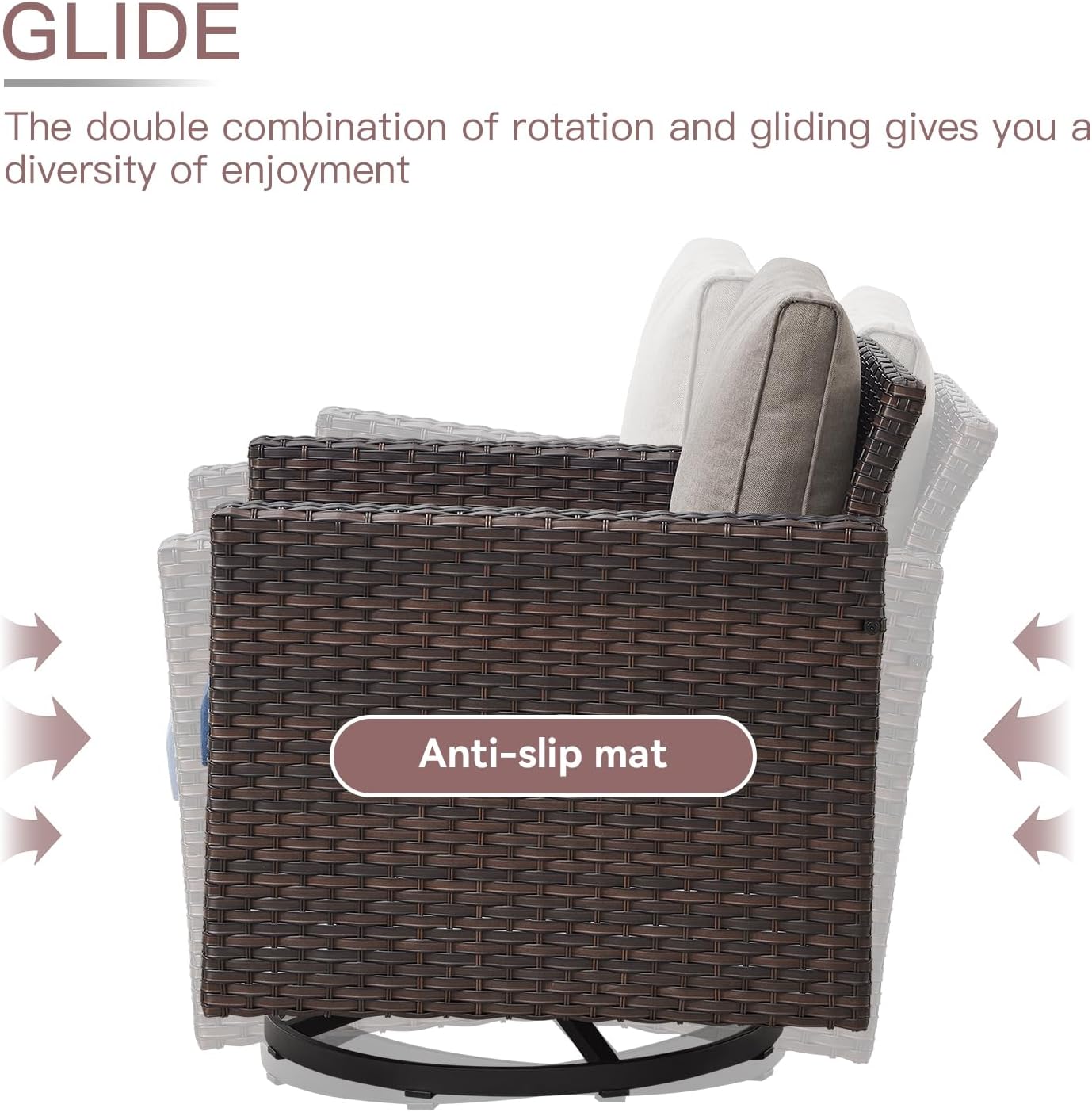 HUMMUH Outdoor Swivel Chairs,PE Wicker Patio Furniture Rocker Glider Chairs for Porch Balcony Deck Garden