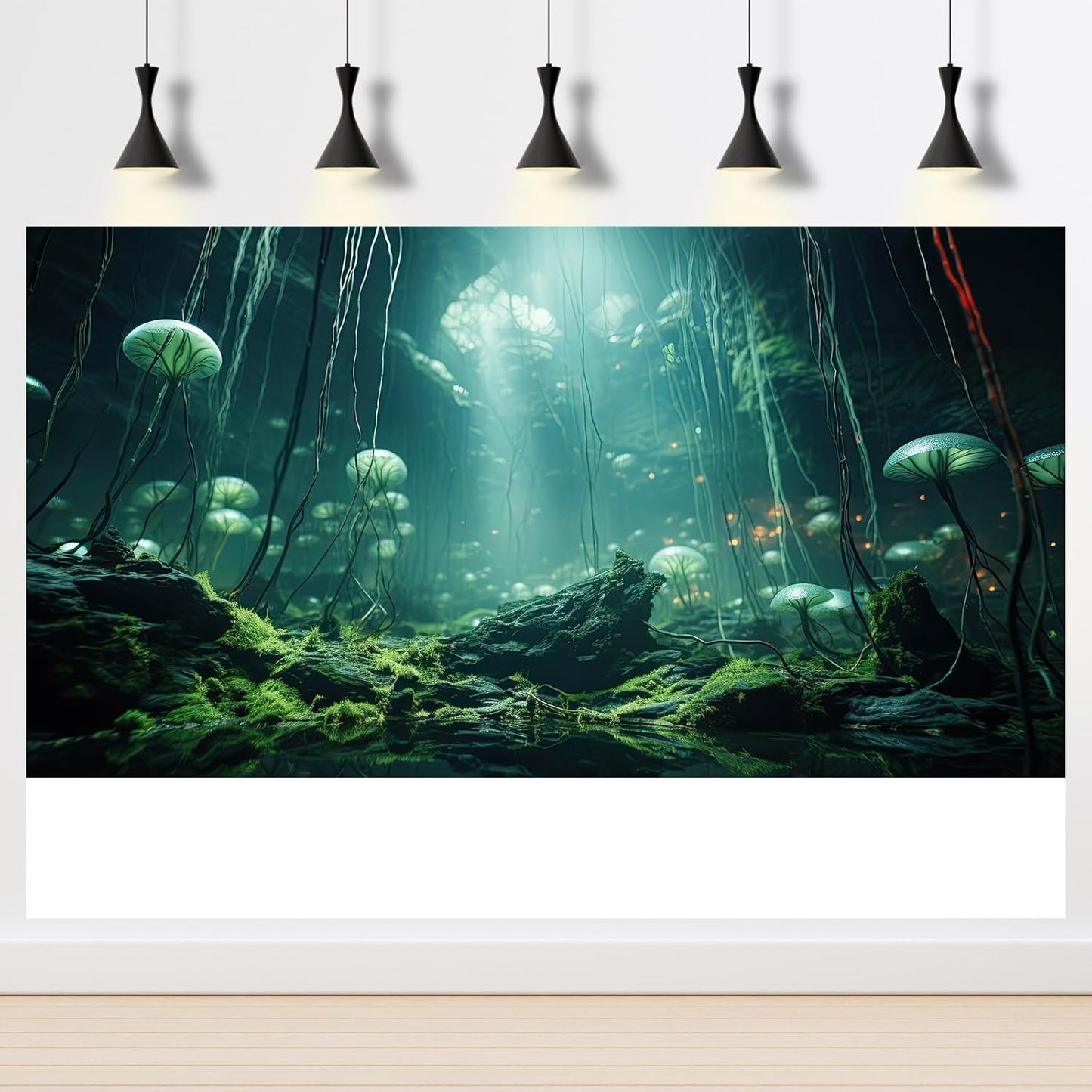 Aquarium Background Foggy Stone Mushroom Green Moss Fish Tank Background Mysterious Green Seaweed Scenery Aquarium Backgrounds White Mushroom Reptile Tank Enclosure Backgrounds Wallpaper 30x12in