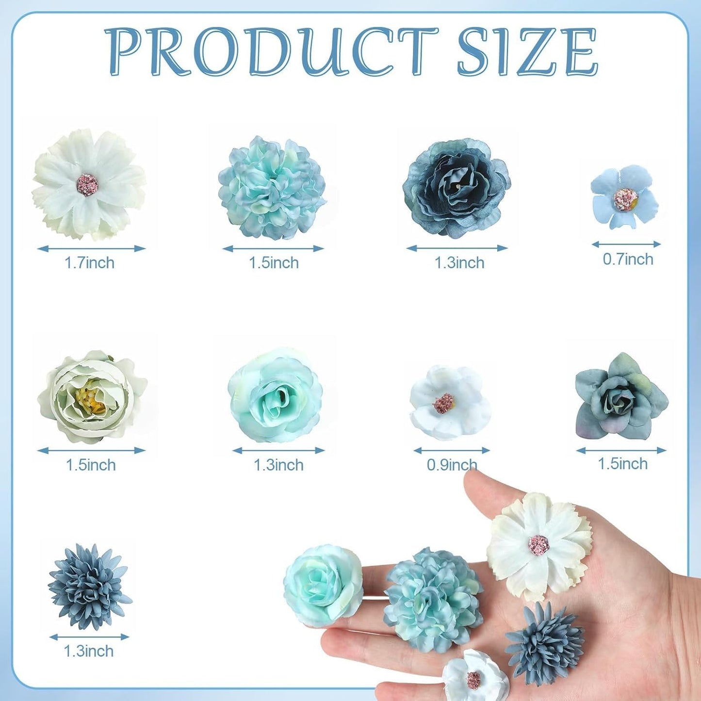 Faux Flower Heads Small Silk Artificial Flower DIY Fake Mini Flowers Rose Daisy Multicolor Flowers Craft Supplies for Wedding Party Wreath Graduation Season Party Home Decor (45, Blue)
