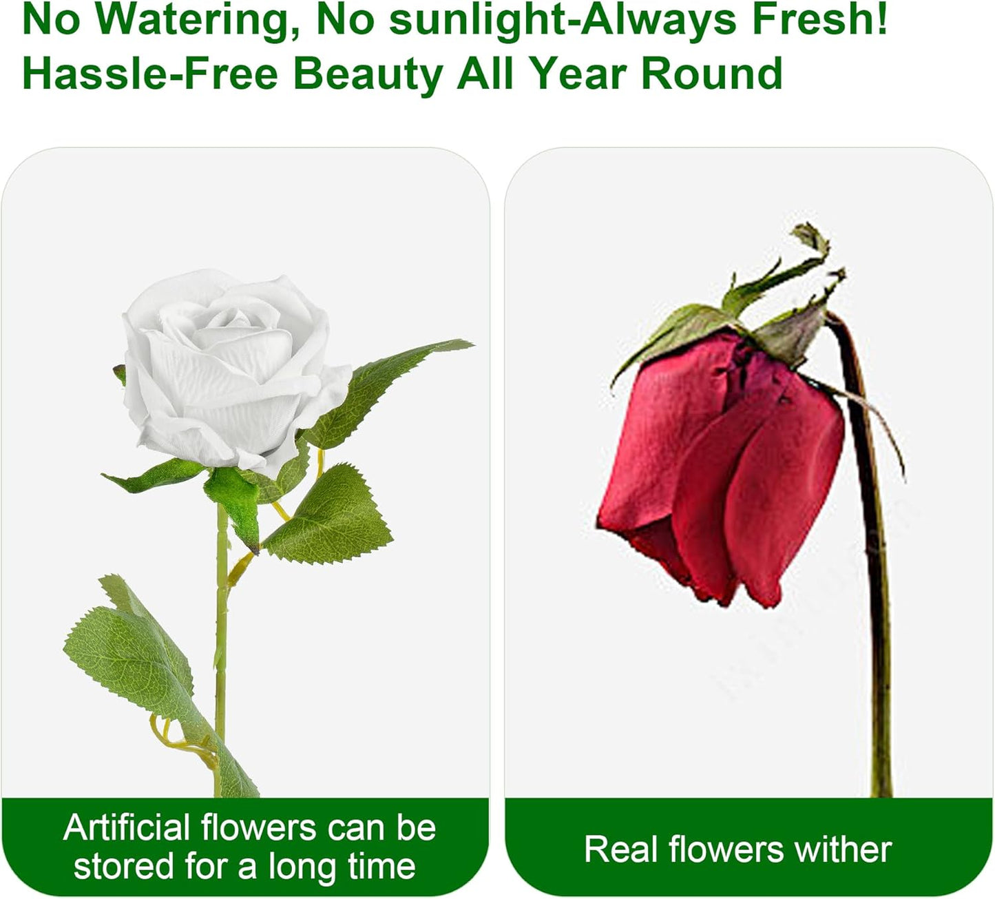 Fake Plants Roses Flowers Plastic Flowers Spring Decorations for Home Gifts for Gf Roses Artificial Flowers for Vase Fake Flowers Home Decor Fake Plant19.6“ (White 100PCS)