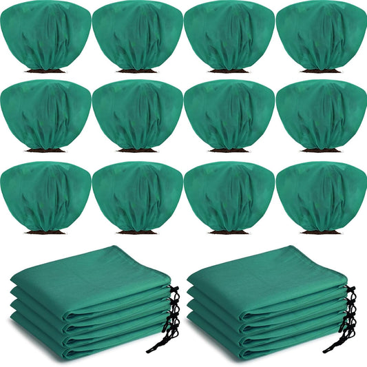 12 Pcs Winter Plant Covers Freeze Protection 39.4x23.6 Inch Horizontal Shrub Tree Rose Plant Protection Bags Frost Blanket with Drawstring for Fall Winter Outdoor Garden Planting (Dark Green)
