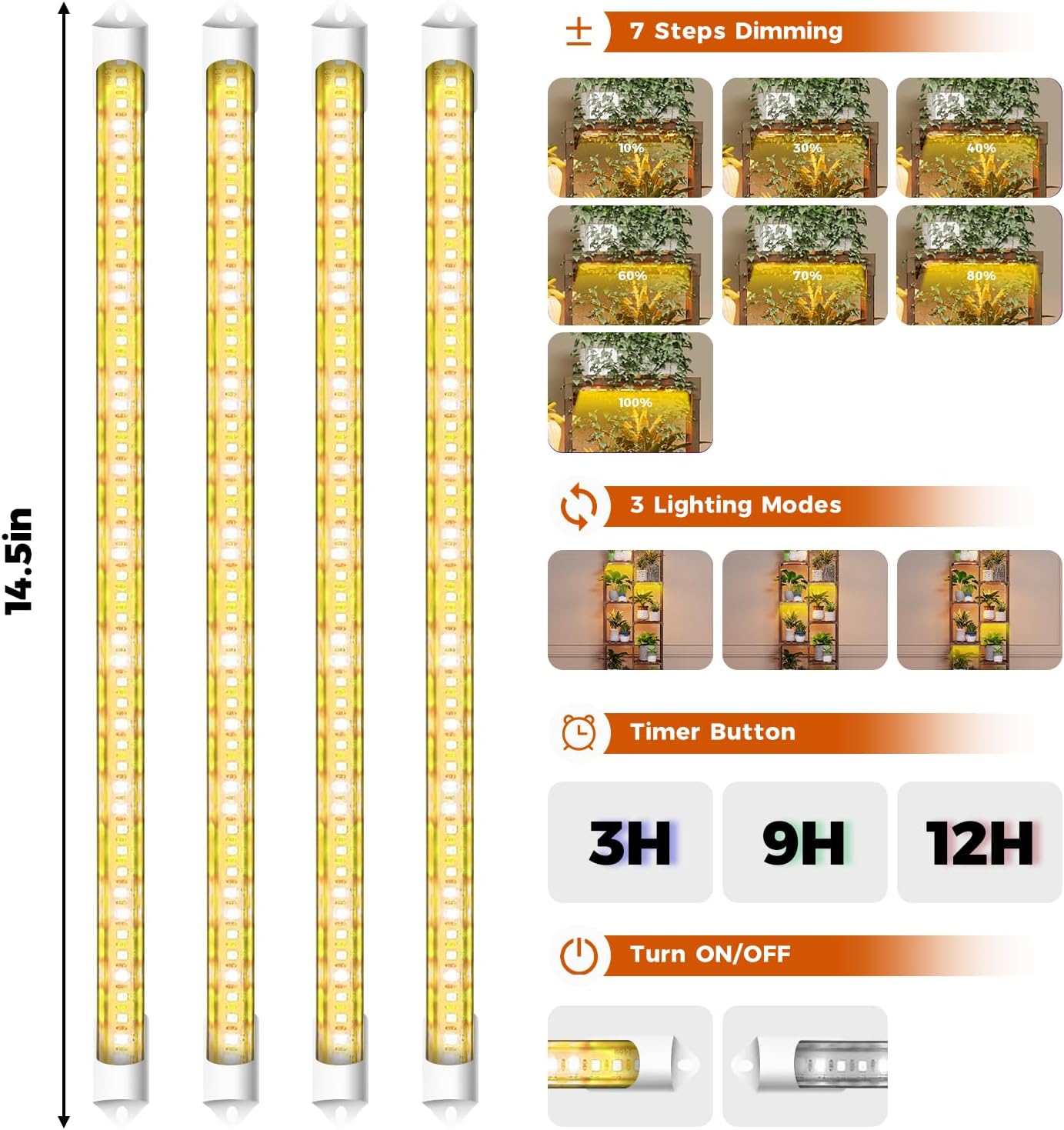 Bamworld Plant Stand with Grow Lights for Indoor Plants Wood Plant Shelf 4 Tier Large Flower Stand for Mutiple Plant Holder Rack for Patio Living Room Balcony