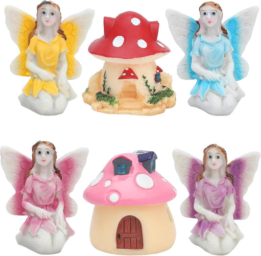ONEST 6 Pieces Miniature Fairy Garden Accessories Small Fairy Figurines Hand Painted Fairies Figures for Car Decor Garden Flower Pot Birthday Cake Topper
