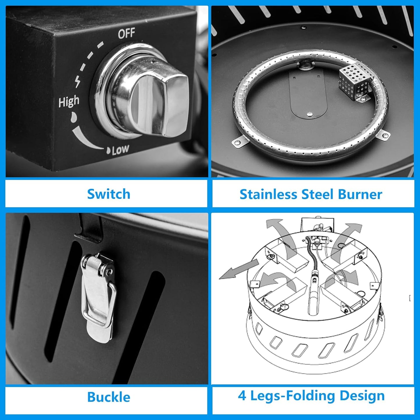 22 inch Portable Propane Fire Pits, Gas Fire Pit Bowl for Outside with Lid & Handle, Smokeless Gas Firebowl,Propane Firepit for Camping, Patio, Yard, Garden