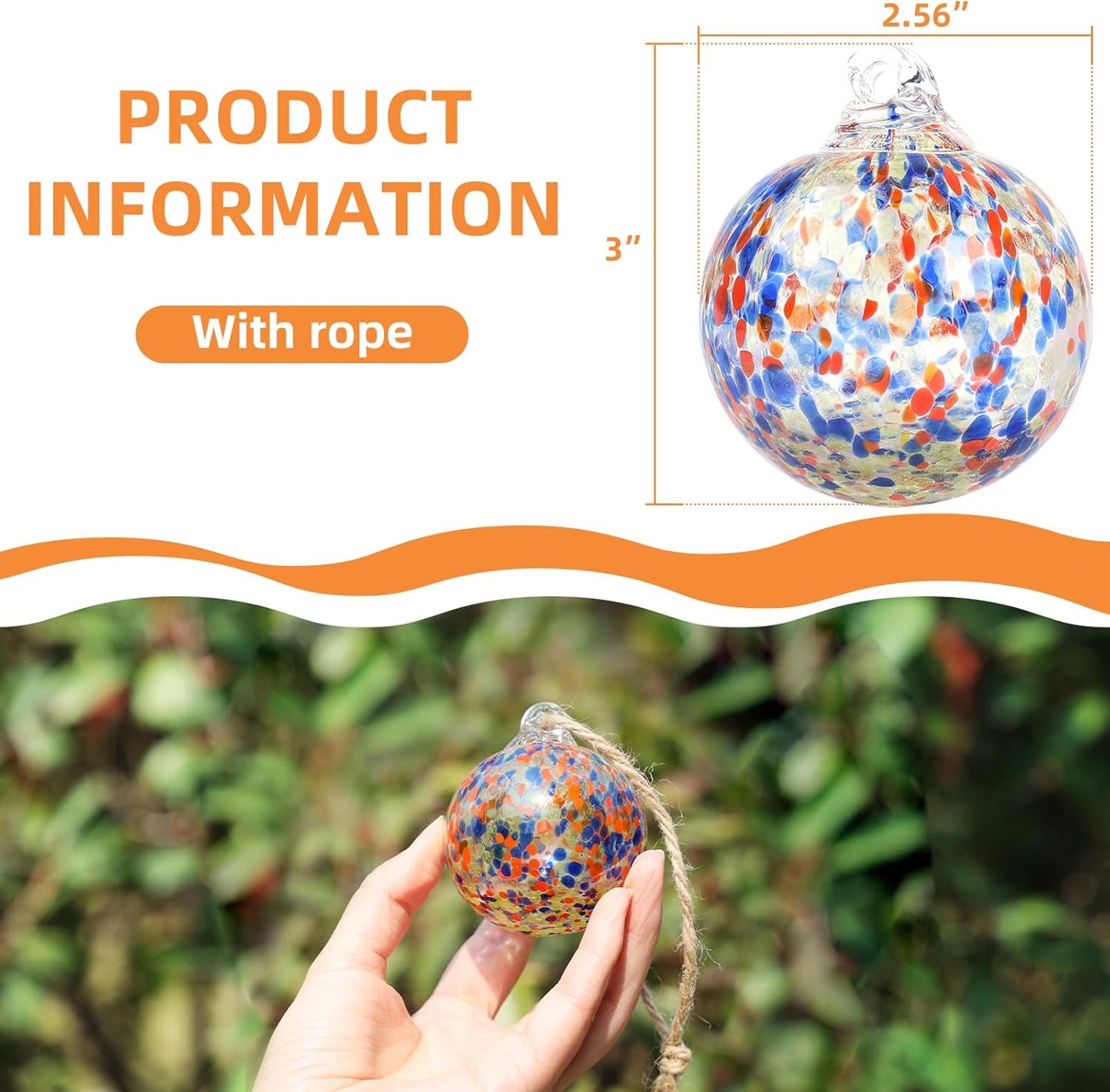 VOREEN Set 6 Hand-Blown Glass Ornaments Balls Witches Ball Hanging Glass Gazing Ball Friendship Balls for Outdoor Garden Patio Window Home Décor, Gift for Mom Wife Friend