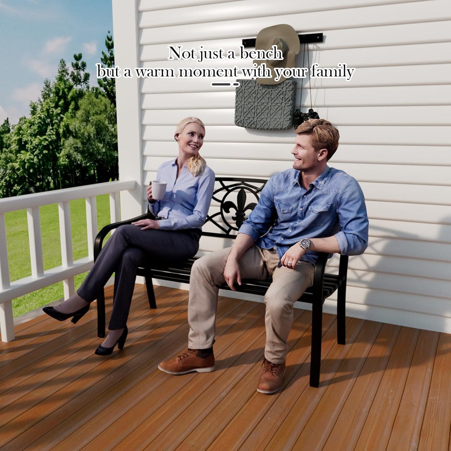 YLGJ&TIDY 50" Outdoor Bench, Metal Garden Bench, Patio Park Bench with Backrest & Armrests, Rust-Resistant, Perfect for Gardens, Parks, Porch, Lawn and Yard (BENCH01)