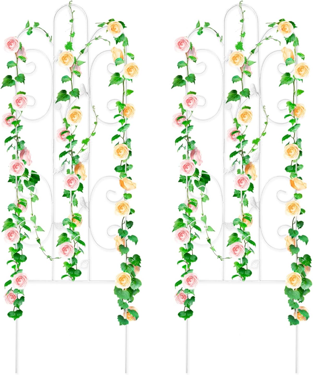 2 Pack Metal Garden Trellis for Climbing Plants Outdoor 61''x 18.5" Rose Flower Support Rustproof Sturdy Leaves Garden Trellis for Vegetables Trellis for Potted Plants - White