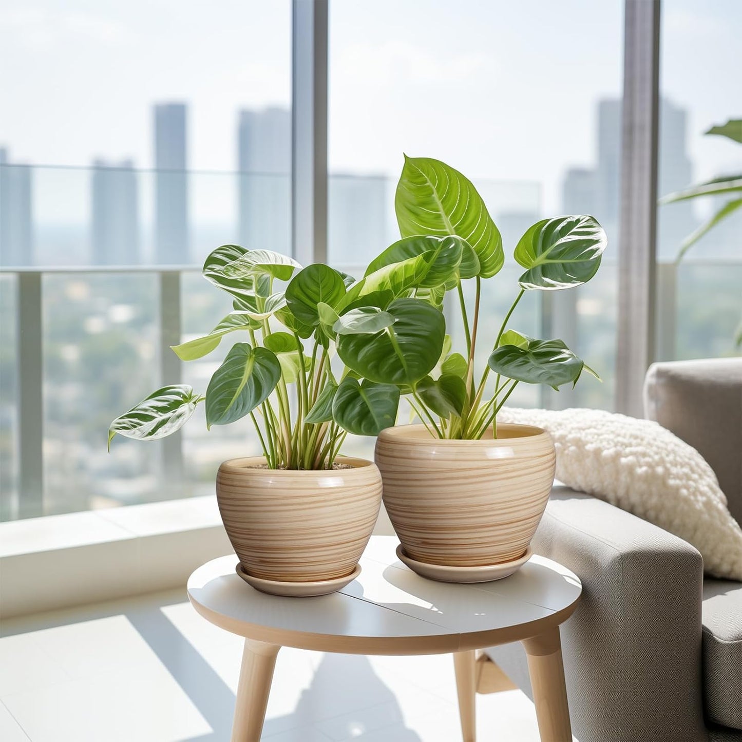 Ceramic Pots for Plants - 10 Inch 8 Inch 6 Inch Plant Pots with Drainage Holes and Saucers Large Planters for Indoor Plants Decorative Outdoor Flower Pots Set of 3 Yellow