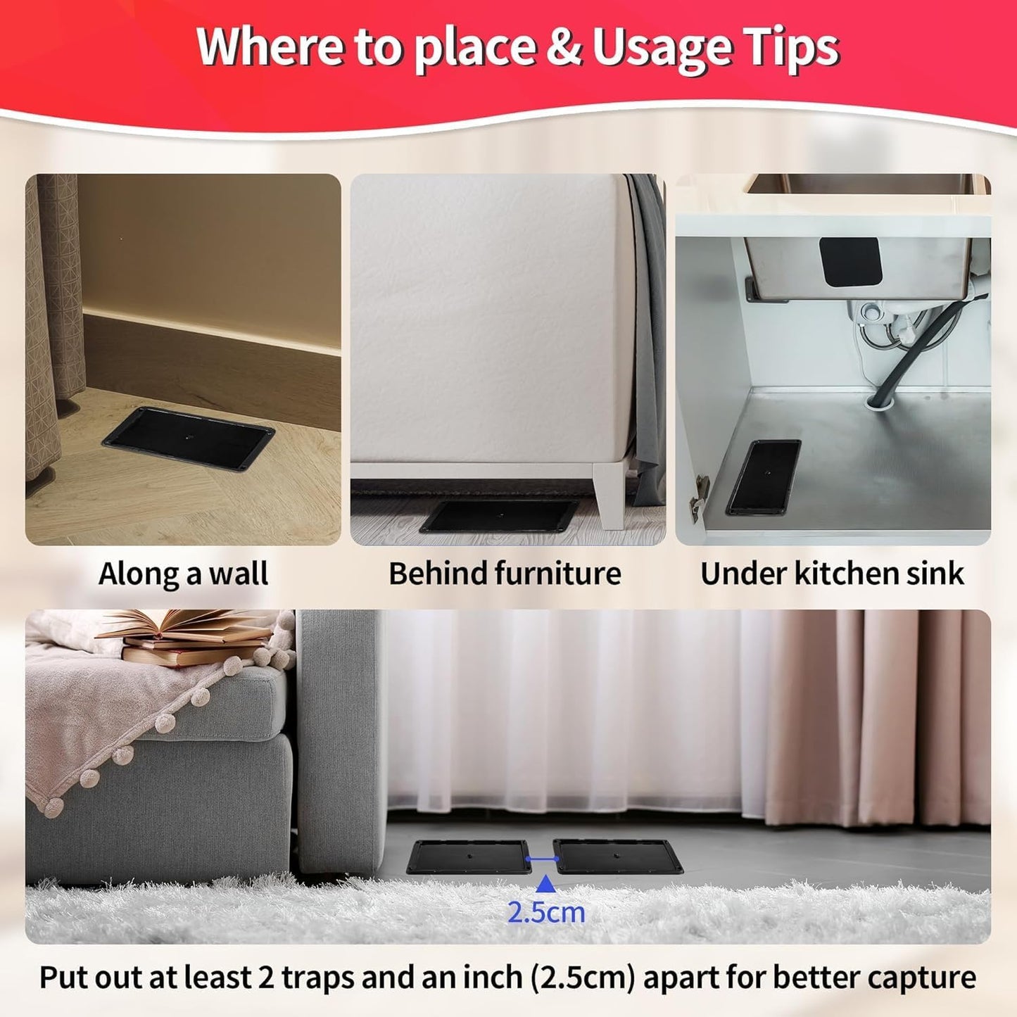 LULUCATCH Mouse Traps, 12 Pack Glue Traps, Pre-Baited Non-Toxic Bulk Mouse Traps Indoor for Home, Rat Traps Indoor for Mole, Mice, Snakes, Rodents, Pet Safe Pest Control