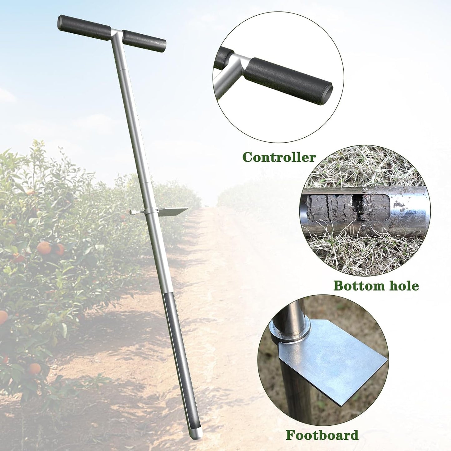 36 Inch Soil Sampler Probe, Stainless Steel Soil Sampling Tube Soil Core Sample Bags Soil Probe Tester, T-Handle Soil Test Kits Soil Probe with Foot Pedal for Plant Digger Garden Lawn Farm