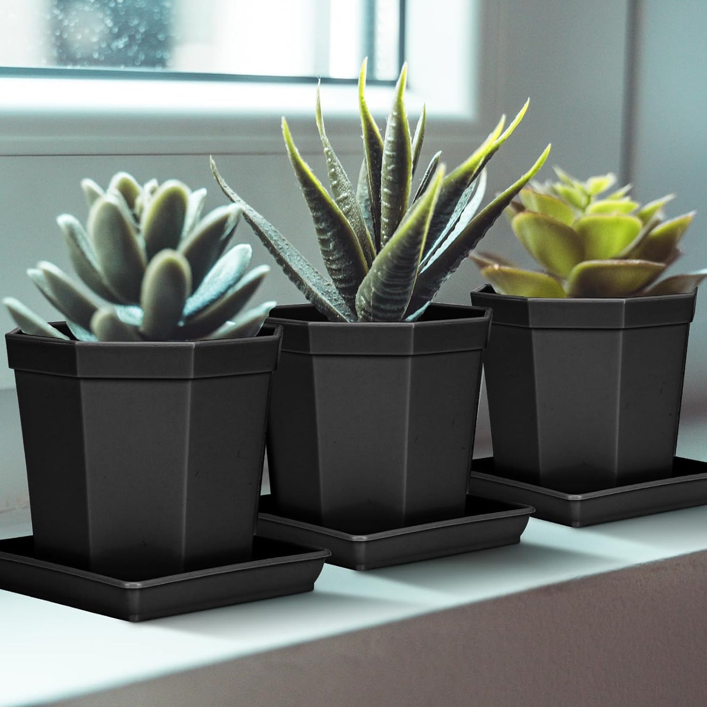 Square Plant Saucer 16 Inch 4 Pack, Heavy Plastic Plant Saucer,Deep Heavy Duty Plant Pot Saucers, Planters for Indoors and Outdoors Plants, Garden Large Plant Trays for Pots.
