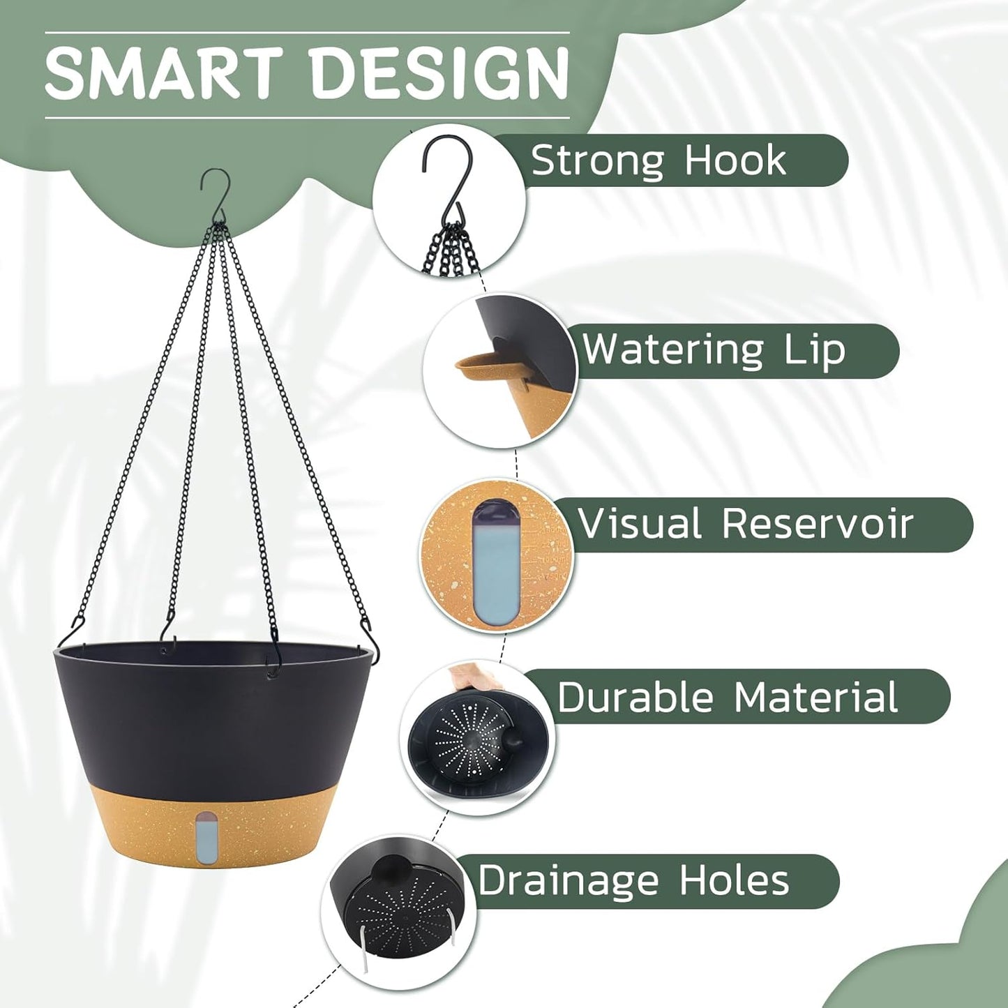 ZMTECH 12 Inch Hanging Planters for Indoor, 2 Pack Self Watering Plant Pot for Outdoor Garden Porch, Large Hanging Baskets with Visible Water Level and Chain(12Inch, Gray)