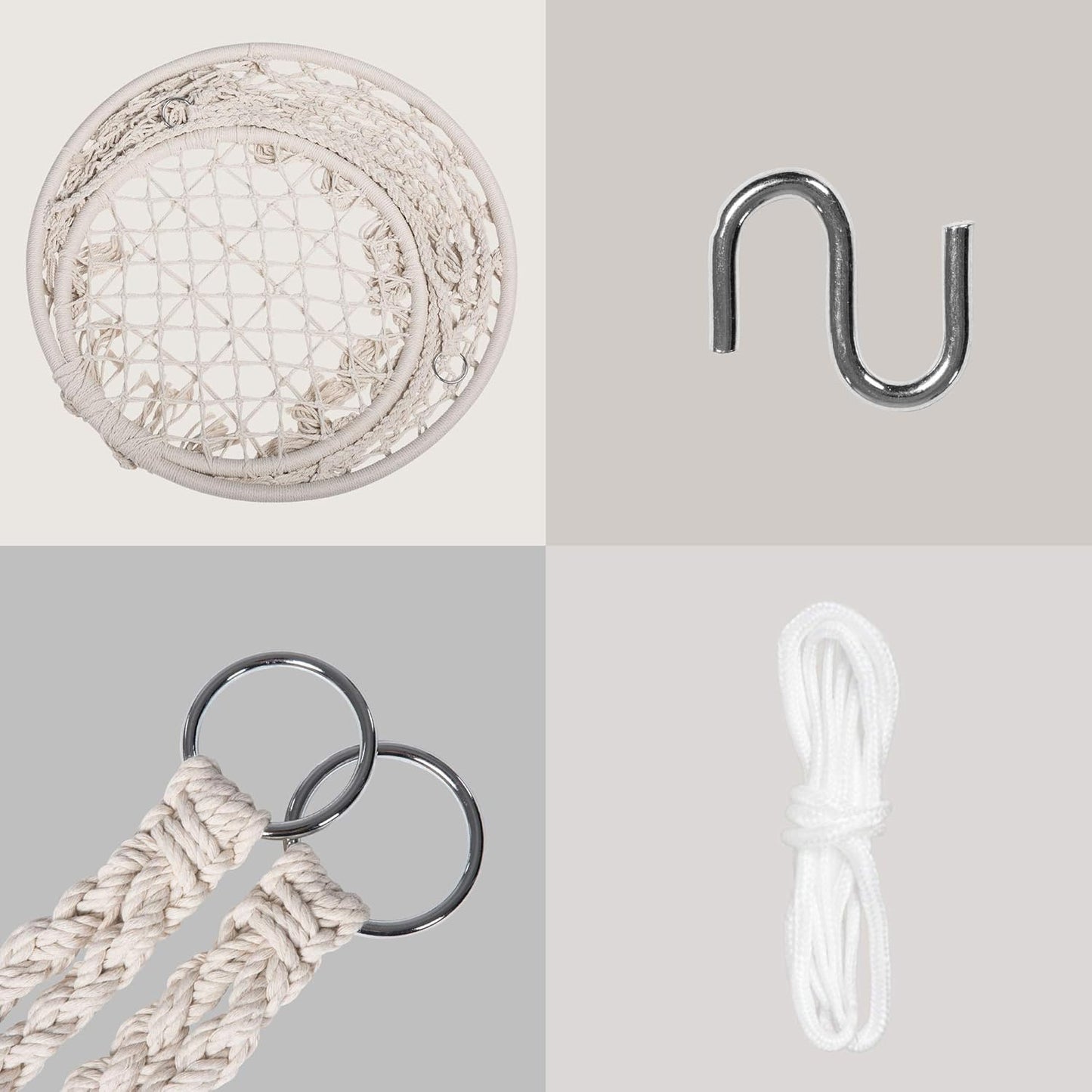 SUNCREAT Hammock Chair Macrame Swing with Side Pocket, Hanging Cotton Rope Hammock Swing Chair for Indoor and Outdoor Use, 330 lbs Capacity, Pack of 2, Beige