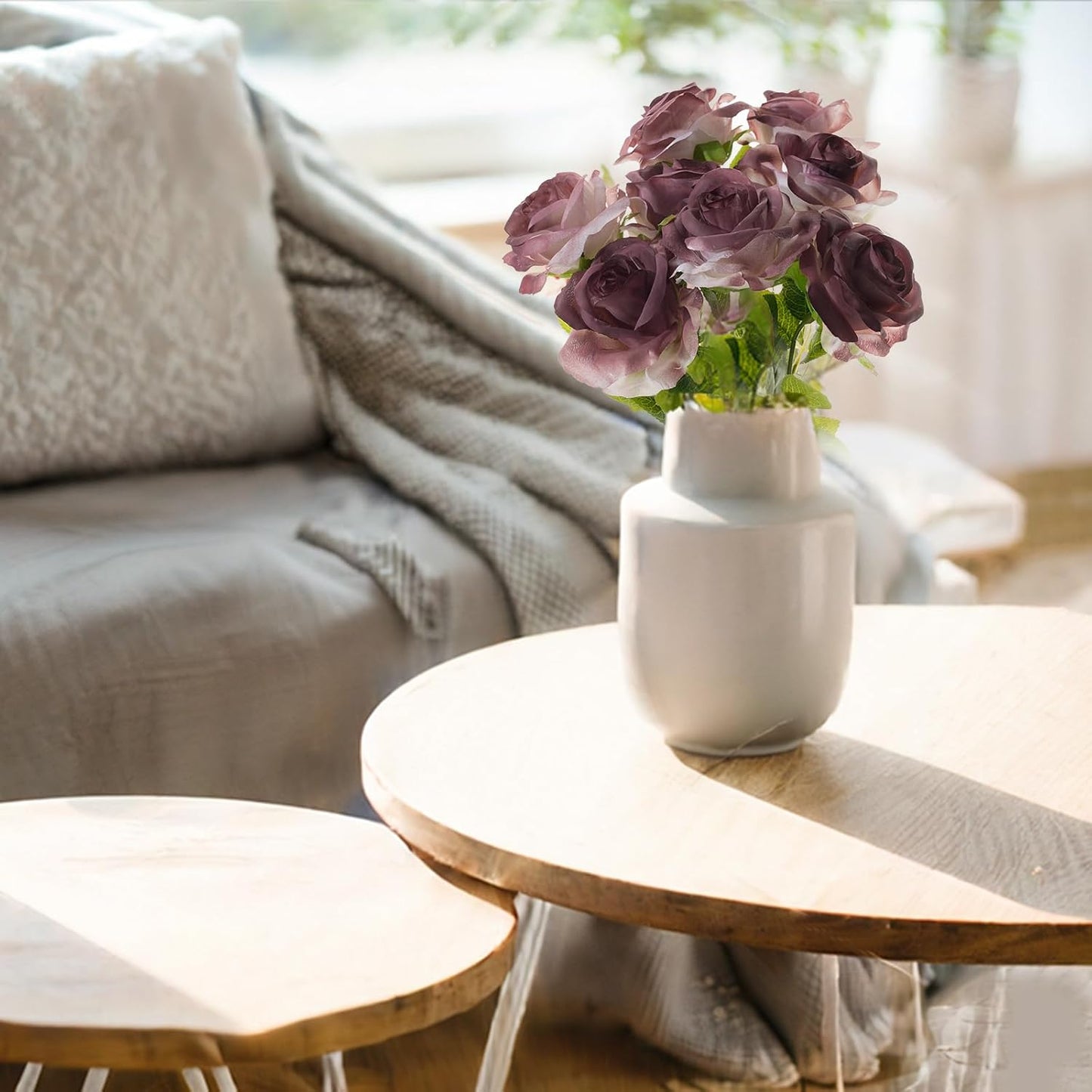 Burgundy Artificial Roses Fake Flowers Not Bend The Peduncle with Stems for DIY Wedding Bouquets Bridal Shower Centerpieces Arrangements Tables Decorations 24pcs