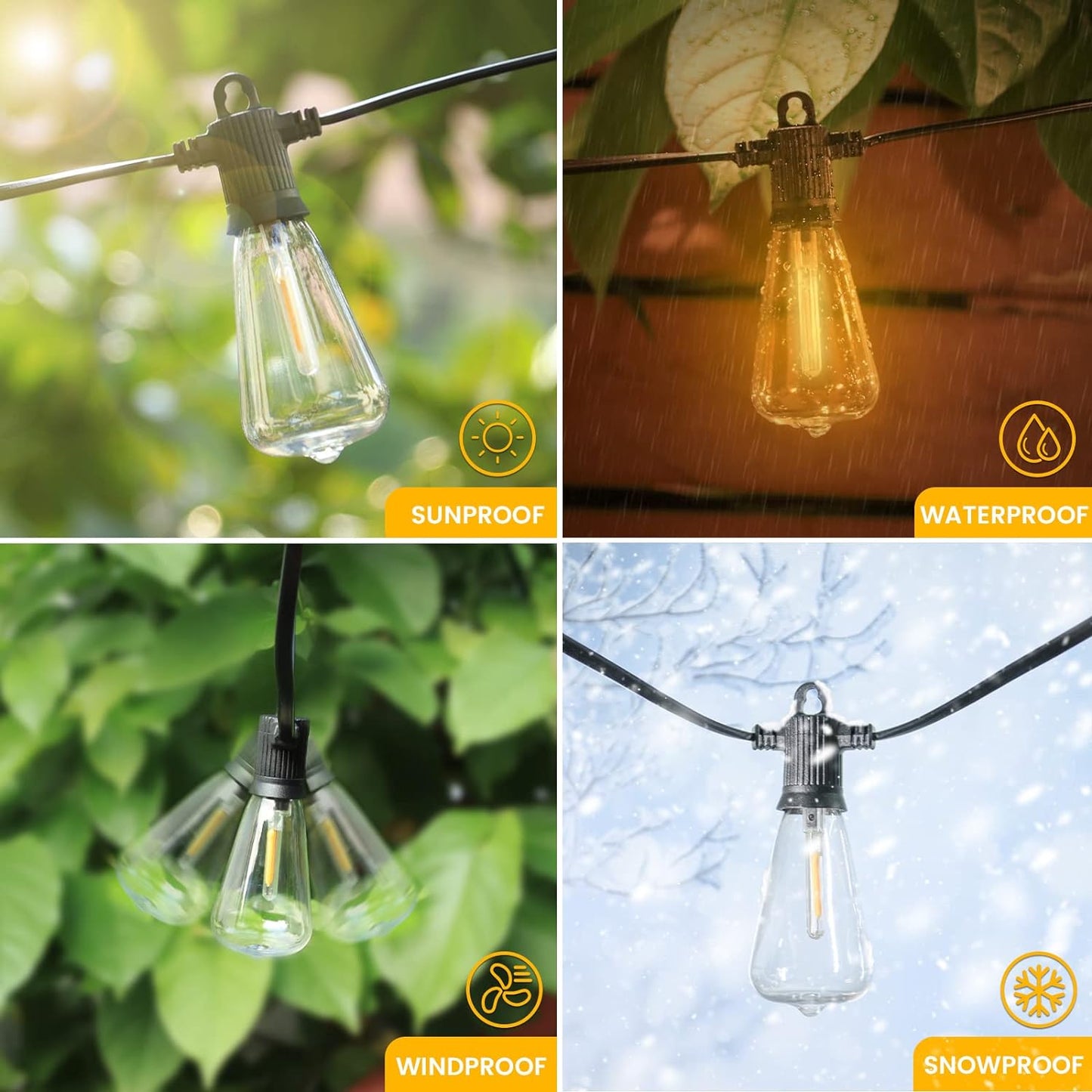 LED Outdoor String Lights, 50 FT Waterproof Patio Lights with 25+2 ST38 Vintage Edison Shatterproof Bulbs, Connectable Dimmable Hanging Lights for Backyard Bistro Cafe Garden Gazebo - Warm White