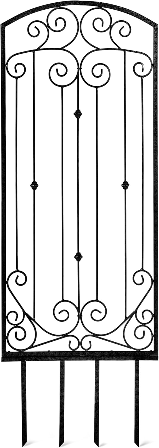 H Potter Black Trellis Garden Large Wrought Iron Heavy Scroll Metal Decoration Weather Resistant Lawn Patio Screen (Regular Black)