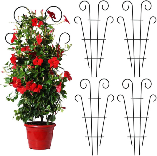 4 Pack 32'' Trellis for Potted Plants, Metal Garden Trellis for Climbing Plants Outdoor, Indoor Plant Trellis Black Coated Flower Pot Trellis for Climbing Plants Houseplants Vine Ivy