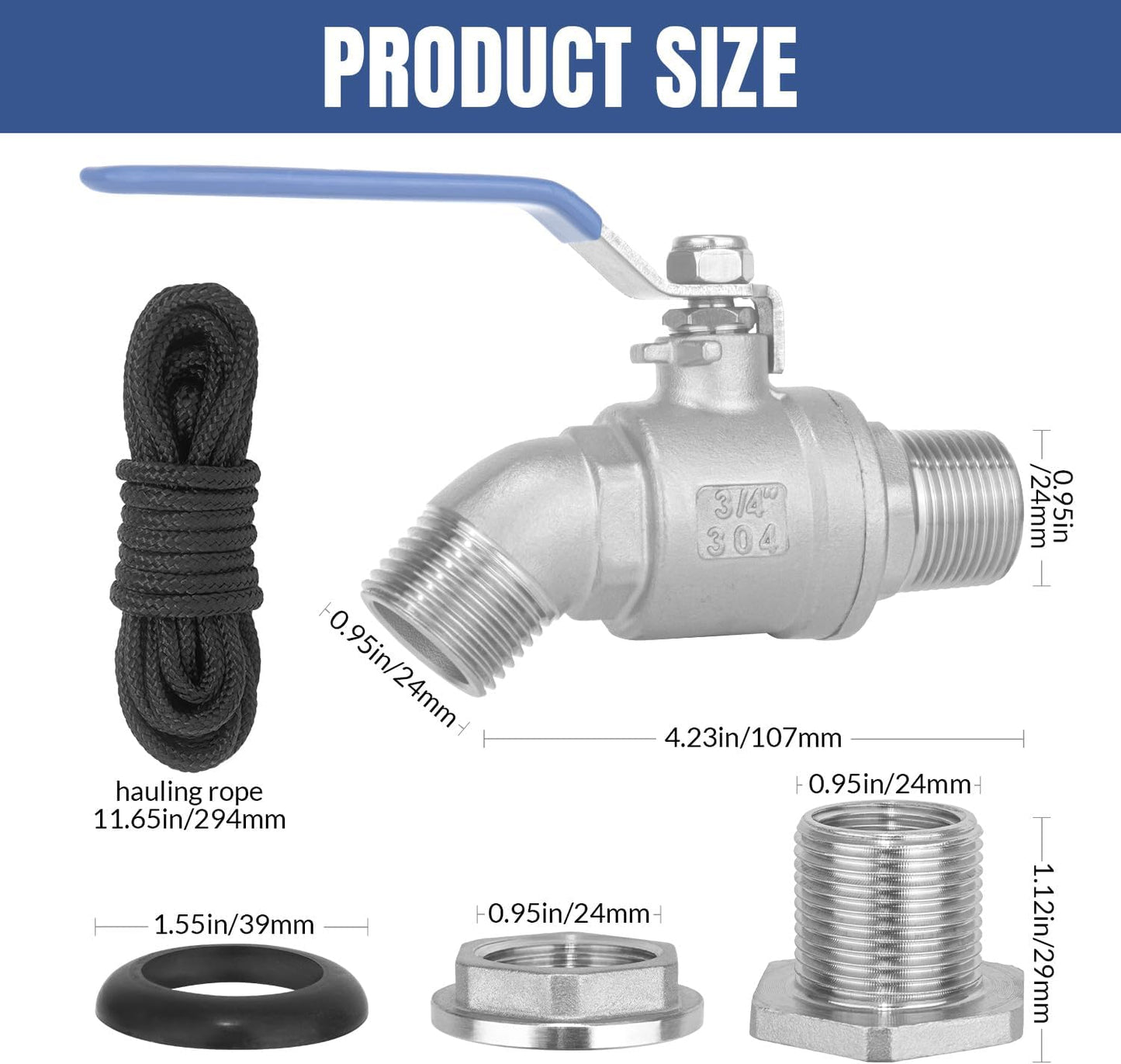 Rain Barrel Spigot Kit High Flow Spigot for Water Barrel 304 Lead-Free Compliant Stainless Steel for Rain Barrels 3/4"GHT Rain Barrel Quarter Turn Spigot with Bulkhead Fitting