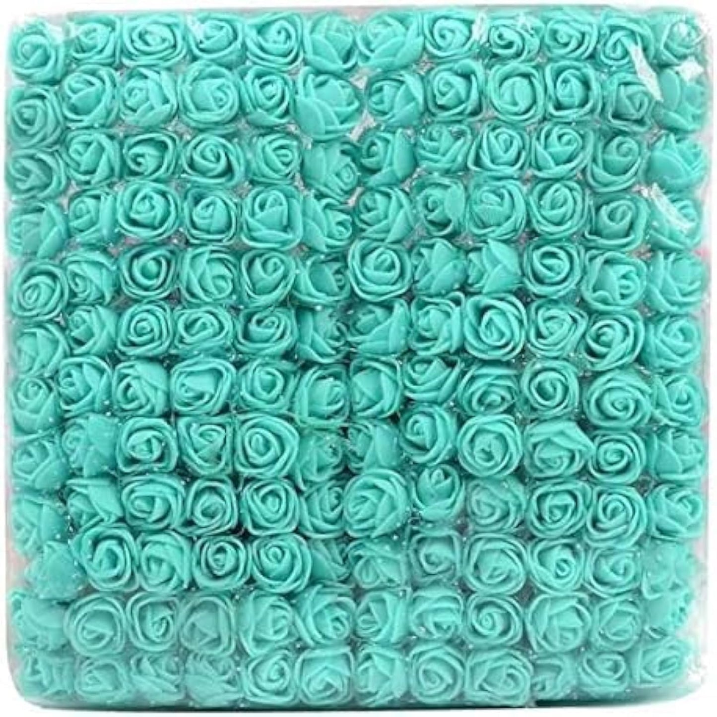 Mini Fake Rose Flower Heads 144pcs Mini Artificial Foam Roses DIY Wedding Flowers Accessories Make Bridal Hair Clips Headbands Dress (Bottom add Gauze) for Valentines Day,Wedding,Bridal Shower (Mint)