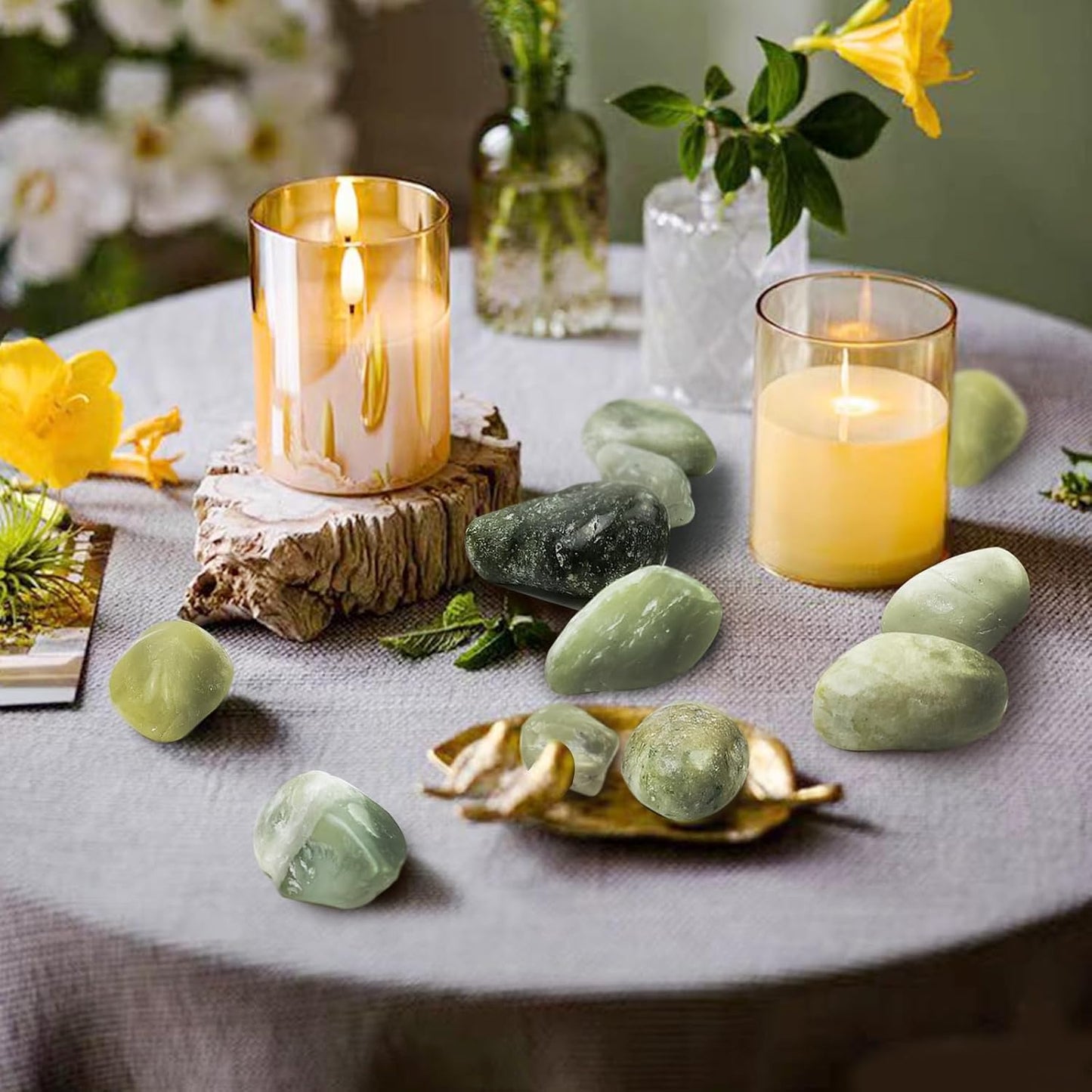 40 lbs Jade River Rocks for Garden, 1-2 Inch Polished Stones, Decorative Pebbles for Plants Outdoor, Vases, Backyard, Craft and Landscaping