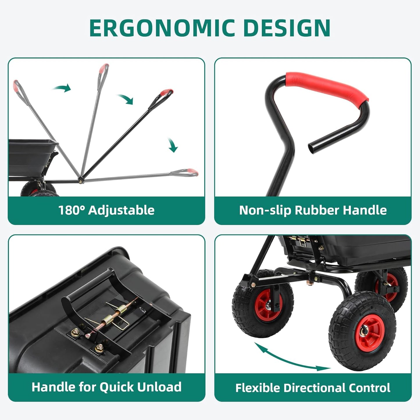 600lbs Garden Dump Cart, 4 Cu.Ft Heavy Duty Wagon Cart with 10" All Terrain Wheels, Steel Frame & Quick Release, Utility Wagon Carts for Yard, Farm and Garden(Black)