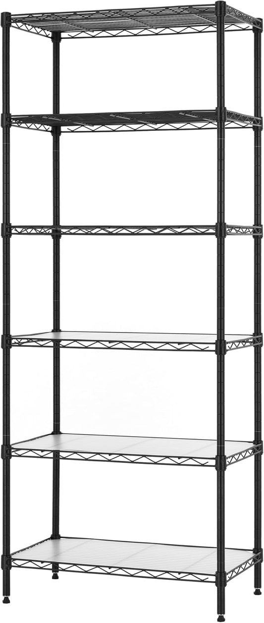 Finnhomy 6-Tier Wire Shelving Unit - Adjustable Steel Wire Rack with 6 Shelves, PE Mat and Stable Leveling Feet, NSF Certified, Black