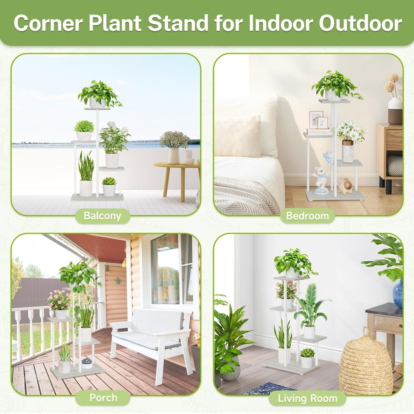 iDavosic.ly 4 Tier Plant Stand Indoor, Tiered Corner Plant Shelf for Multiple Plants, Metal Wood Tall Plant Display Rack Flower Holder for Patio Porch Garden Balcony Bedroom, White
