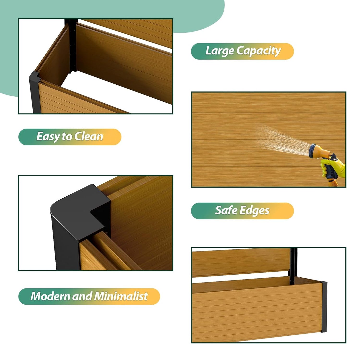 Vertical Screen Planter Bed - Raised Garden Box with Trellis for Climbing Plants, Durable Privacy Fence Planter for Outdoor, Patio, Deck Aluminum Frame, Yellow Teak with Base