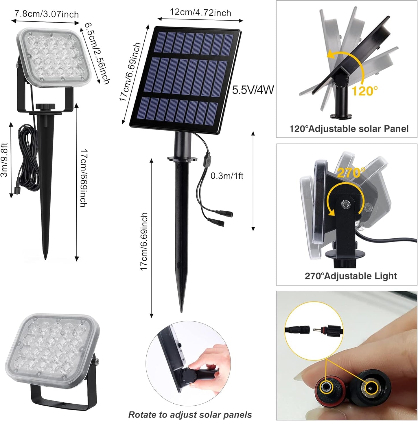 Solar Spot Lights Outdoor, 20 LED IP65 Waterproof Solar Landscape Lights, Dusk-to-Dawn 3000K Warm White Outdoor Light for Yard Garden Driveway Porch Walkway, 4-in-1