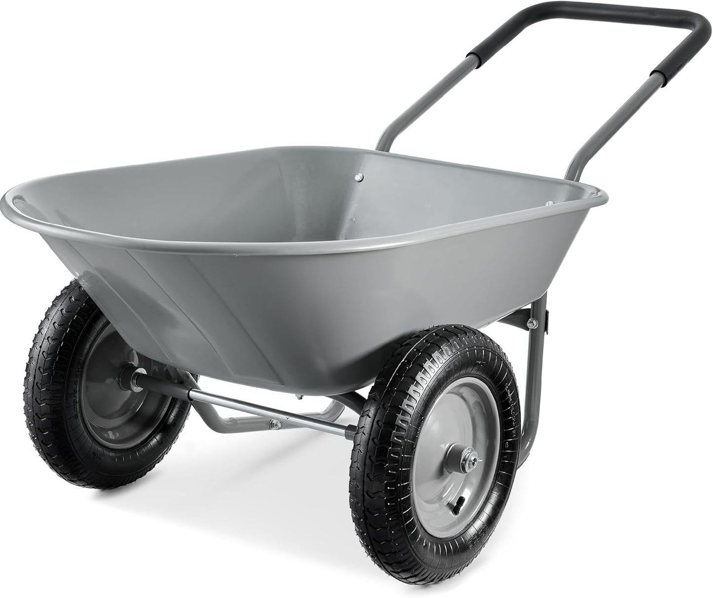 Best Choice Products Dual-Wheel Home Utility Yard Wheelbarrow Garden Cart w/Built-in Stand for Lawn, Gardening, Construction - Gray