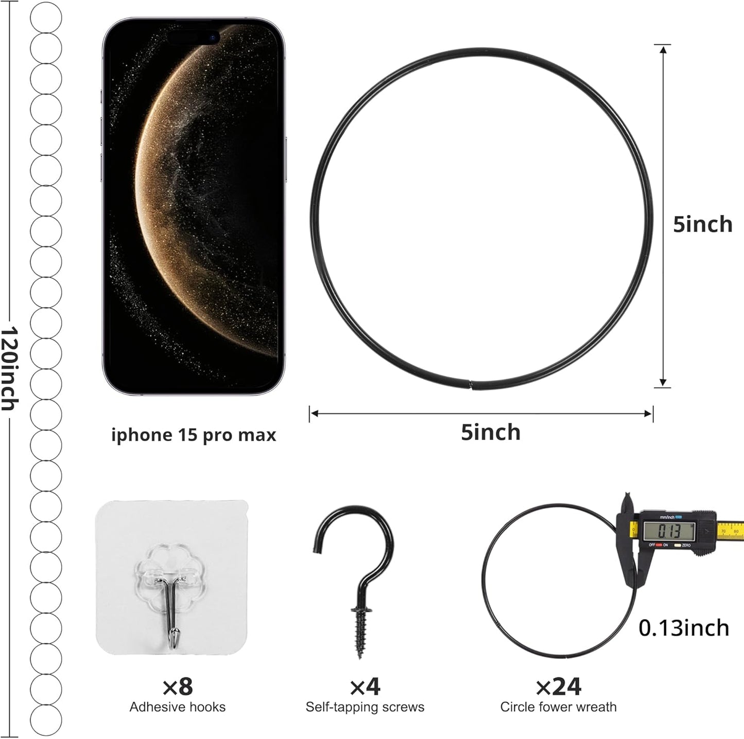 24 Pcs Chain Trellis for Climbing Plants, 120 Inch Long Metal Plant Trellis Indoor Outdoor, Garden Wall Vine Support Trellis, Plant Accessories for Ivy, Peonies, Circle Design Black