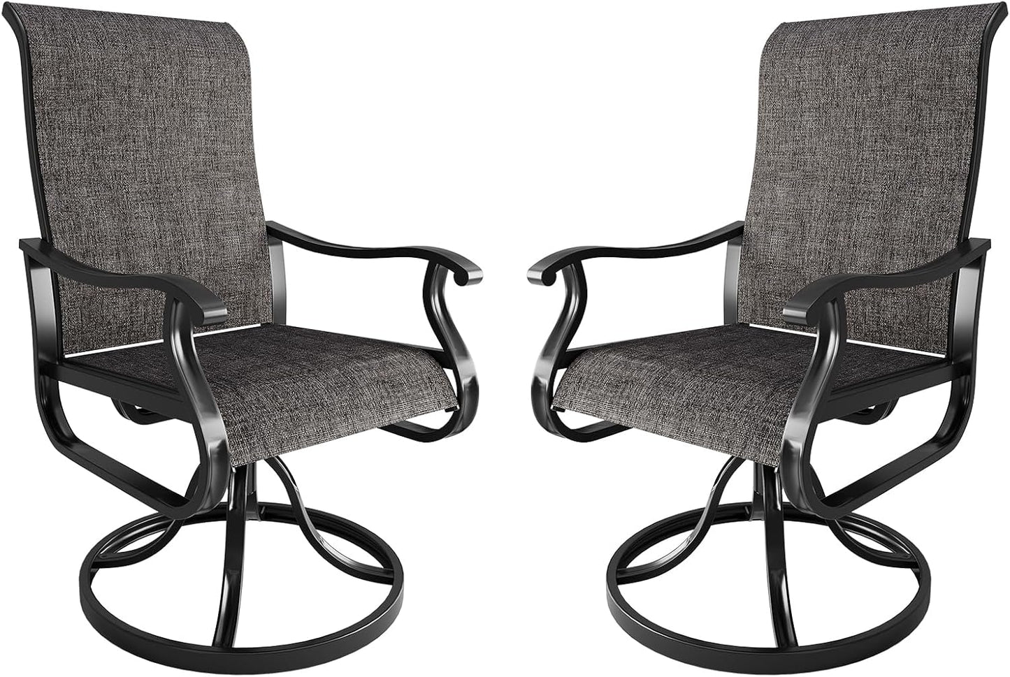 Amopatio Patio Swivel Chairs Set of 2, Outdoor Swivel Rocker Dining Chairs with All Weather Textilene High Back & Metal Frame, for Backyard Deck Lawn Garden, Dark Grey
