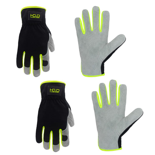 HLDD HANDLANDY 2 Pairs Leather Gardening Gloves for Men, Utility Work Gloves for Gardening, Yardwork, Construction, Mechanics, Great Garden Gifts for Men Women