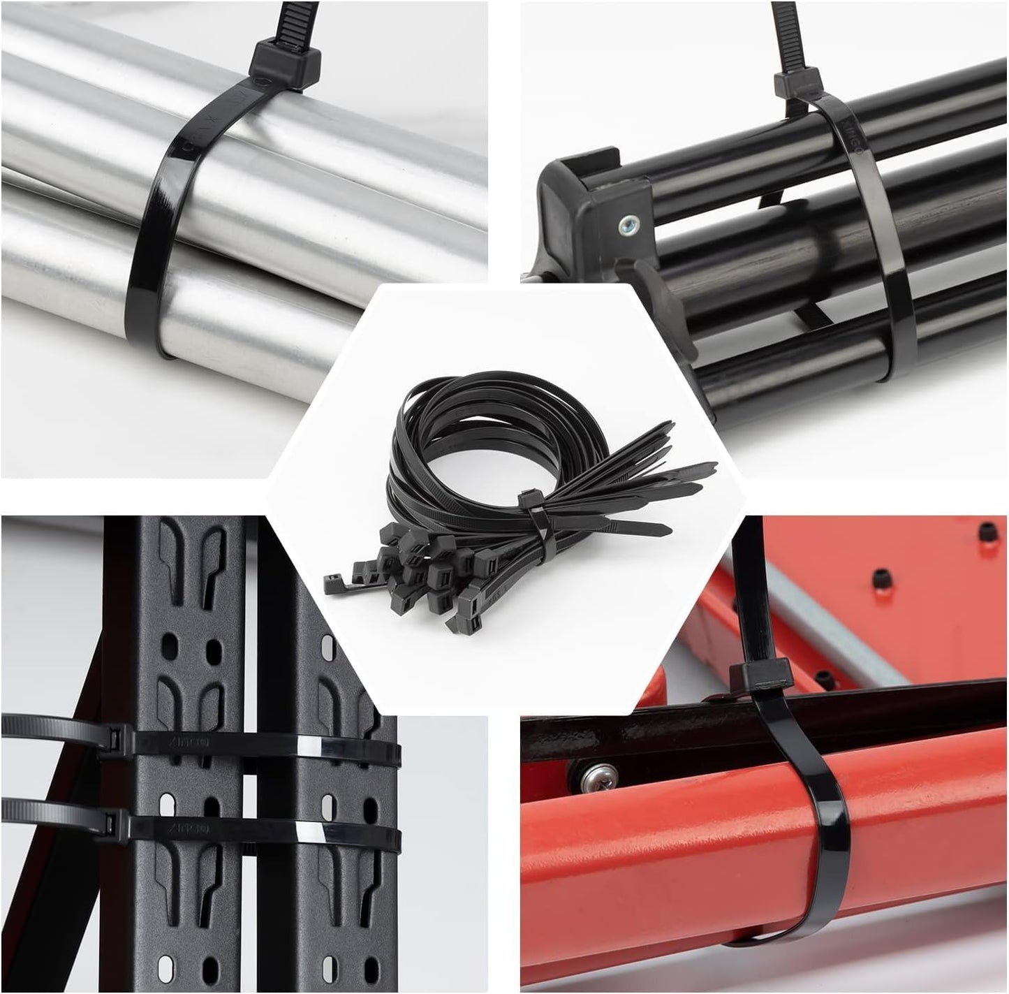 XINGO 16 Inch Black Large Zip Ties Heavy Duty 500 Pack, 200 LBS Ultra Strong Plastic Wire Ties, Large Cable Ties Extra Long Tie Wraps, Indoor and Outdoor UV Resistant