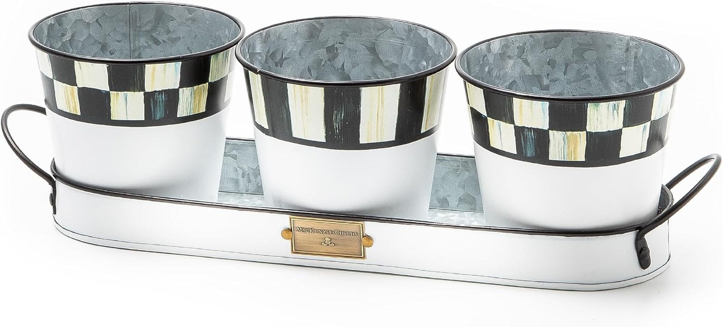 MACKENZIE-CHILDS Galvanized Herb Pots with Tray, Metal Herb Planters, Set of 3, Spectator